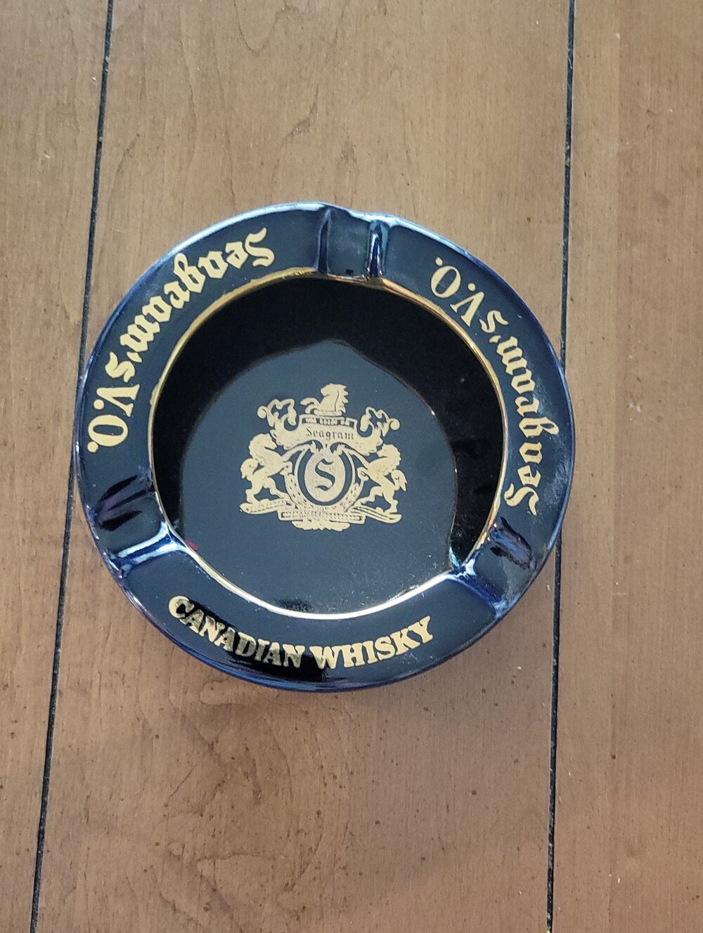 Vintage Seagram's V.O. Whisky Ceramic Black Ashtray